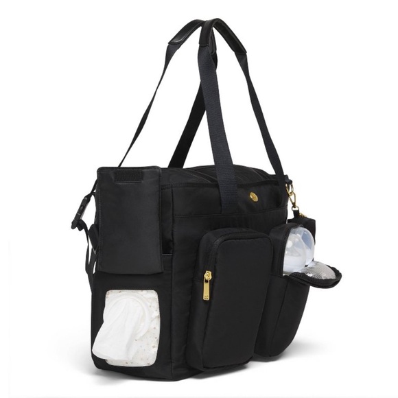 NEW! Huggies Diaper Backpack, Black Quilted gold hardware - Picture 3 of 8